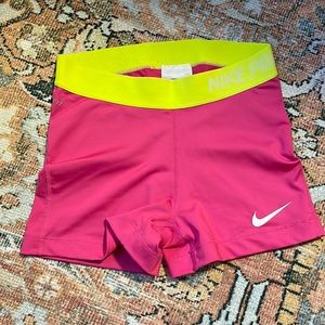 Nike Pro Dri-fit Shorts, NWOT, pink/highlighter yellow, size small